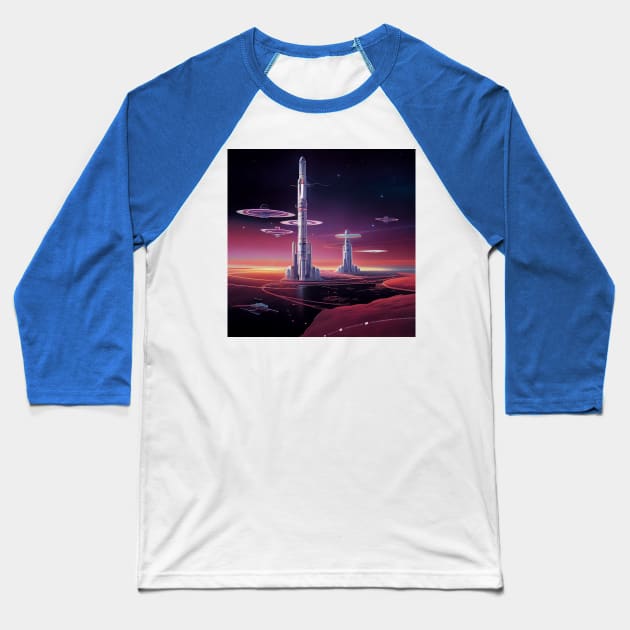 Interplanetary Spaceport Baseball T-Shirt by Grassroots Green